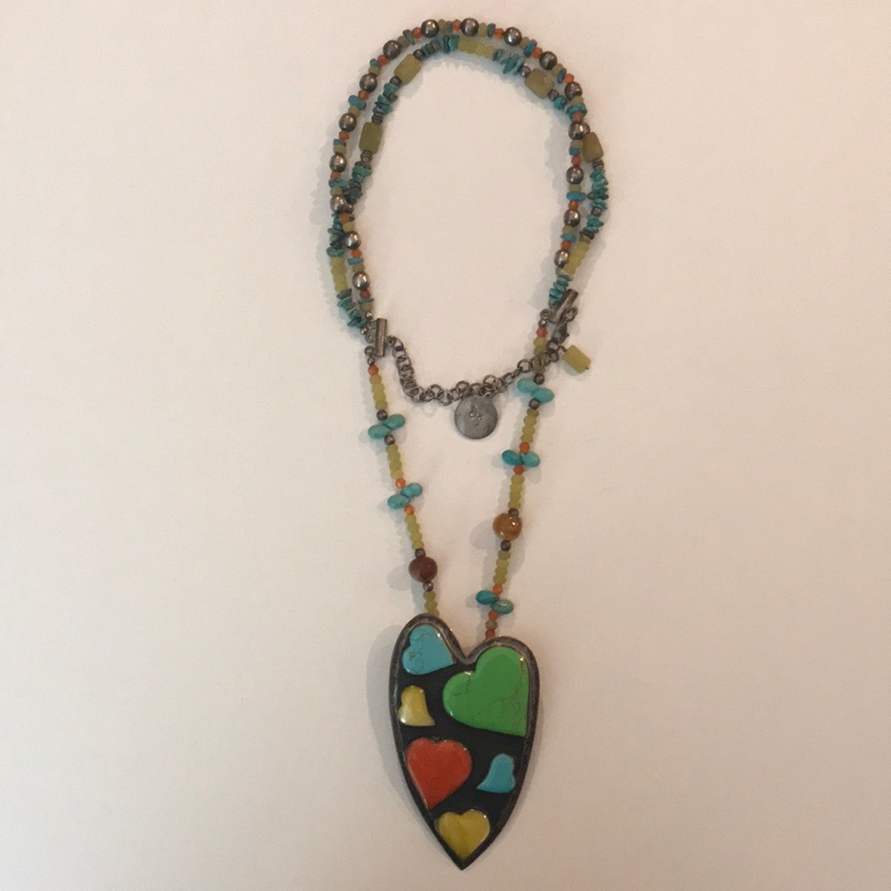 Layer Chunky Beaded Heart Statement Necklace - image 1